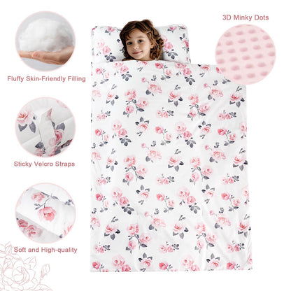 PHF Toddler Nap Mat with Removable Pillow and Minky Blanket, Rollup Design Kids Sleeping Mat, Slumber Bags for Boys, 55"x23" Toddler Sleeping Bag for Daycare Preschool Travel Camping, Space