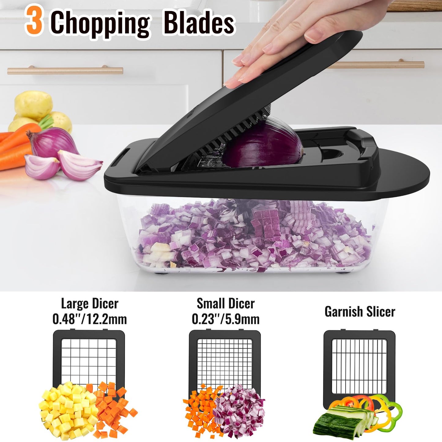 8 Blade All-in-1 Vegetable Chopper Mandoline Slicer with Container, Food Chopper, Onion Chopper, Veggie Cutter for Salad, Kitchen Gadgets Accessories Essentials, White