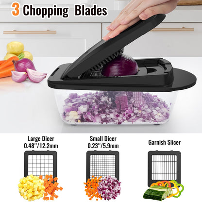 8 Blade All-in-1 Vegetable Chopper Mandoline Slicer with Container, Food Chopper, Onion Chopper, Veggie Cutter for Salad, Kitchen Gadgets Accessories Essentials, White