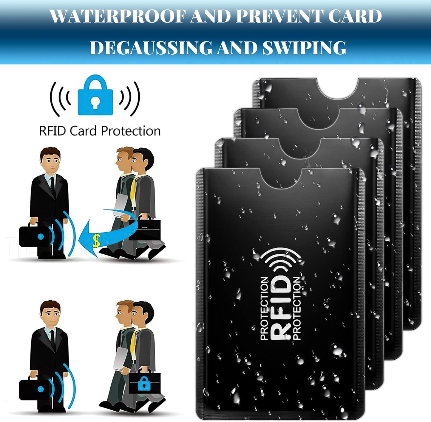 Kreditkartenschutz, 20 Stück RFID-Schutzhüllen, Identitätskartenschutz für Kreditkarte, Debitkarte, Metrokarte, Reisepass, Schwarz, 9,2 x 6,2 cm