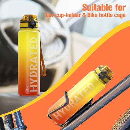 Sahara Sailor Trinkflasche, 950ml Motivations-Sportflasche mit Zeitmarkierung – Trinkzeiten – Tritan, BPA-frei, weite Öffnung auslaufsicher, Fast-Flow-Technologie mit Reinigungsbürste (1 Flasche)