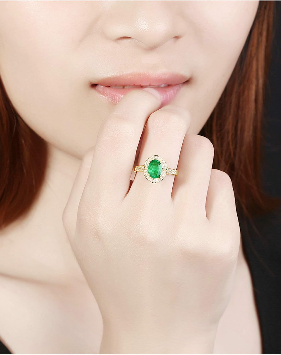 Aienid 18Ct Yellow Gold Wedding Bands for Women 1.01Ct Green Oval Cut Emerald with Diamond Inaly Wedding Rings for Women