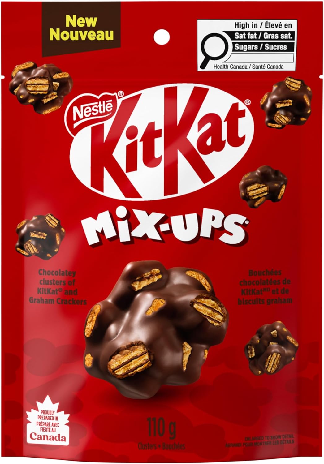 KIT KAT MIX-UPS, Chocolatey Clusters of KITKAT and Graham Crackers, Resealable Pouch, Ideal for Sharing, Prepared in Canada, 110 g