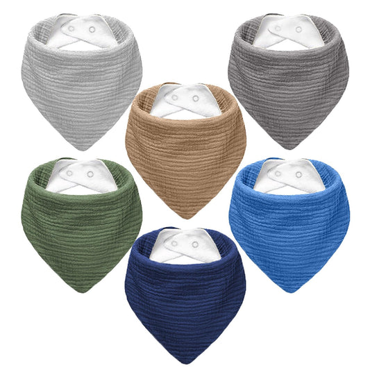 NISXABEBE Muslin Baby Bibs, 6 Pack, Baby Bandana Drool Bibs 100% Cotton for Baby Boy Girl,Solid Colors Bib for Drooling Teething (Boys)
