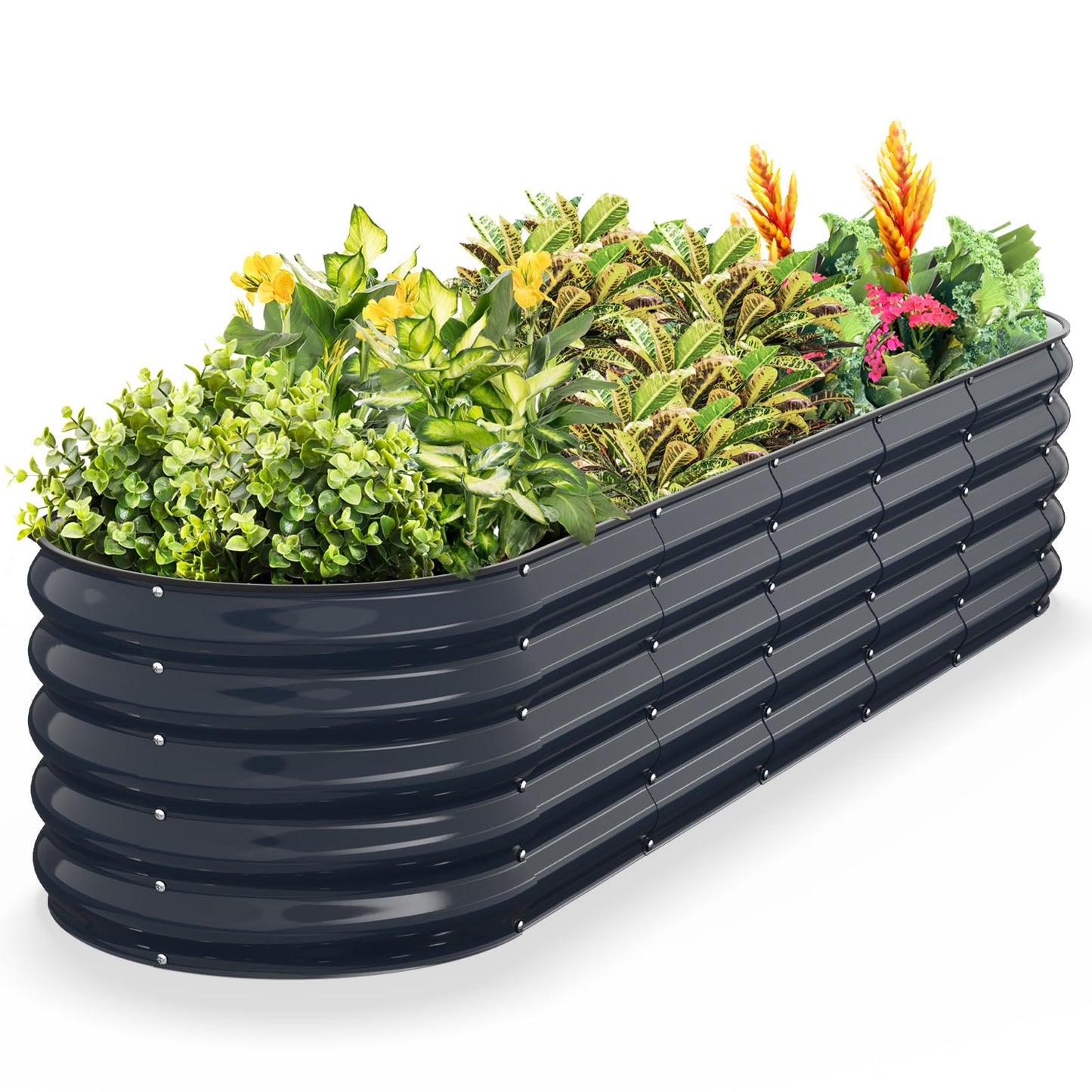 Kesfitt Raised Garden Bed, 5x2x1 FT Galvanized Steel Metal Raised Garden Bed, Oval Open-Bottom Design, 12-Inch Deep for Outdoor Vegetable & Herb Gardening, Fruit Green
