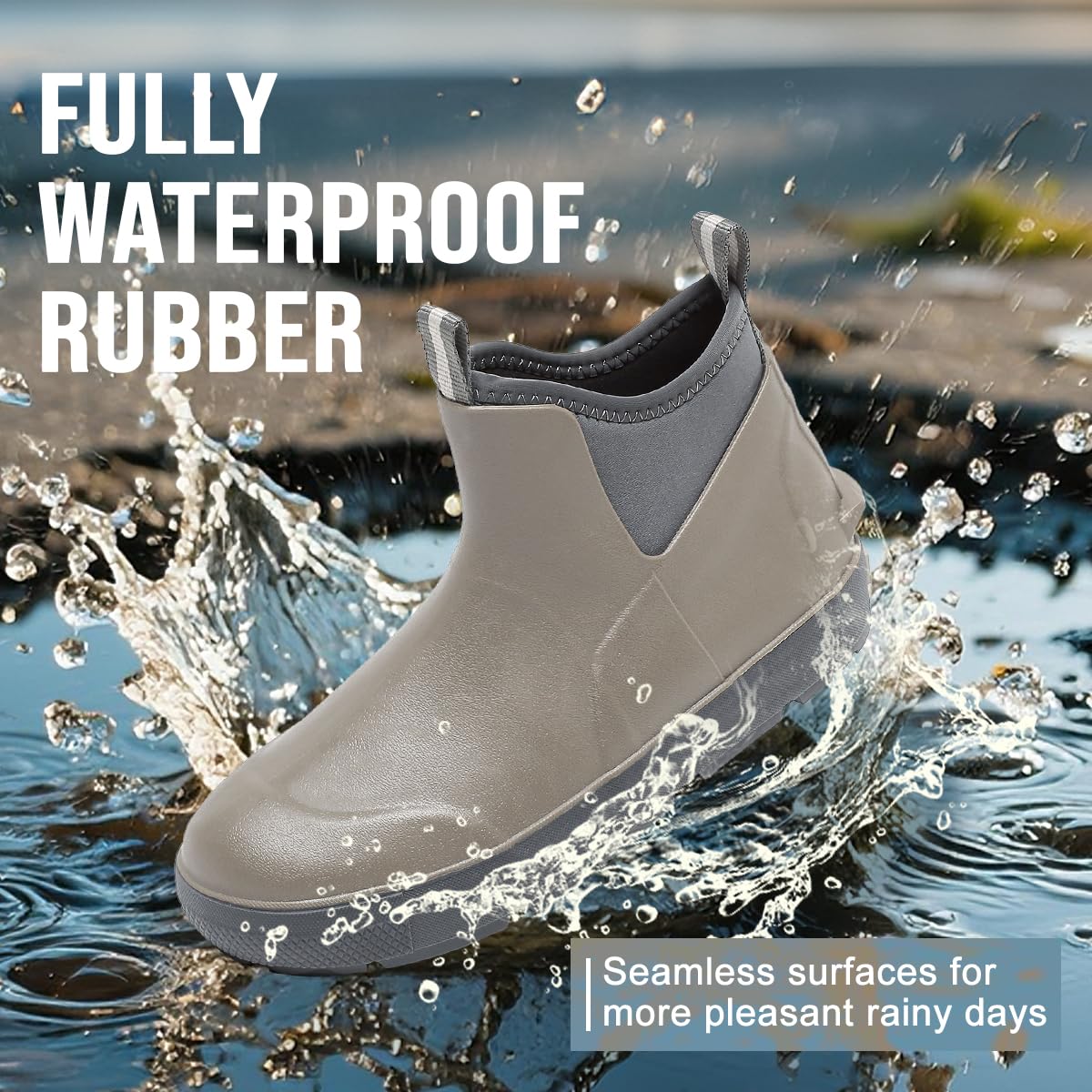 Men's Deck Boots, Waterproof Ankle Rain Boots with Anti-Slip Traction, Rubber Garden & Fishing Boots for Boating, Camping, Farming & Outdoor Work