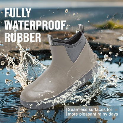 Men's Deck Boots, Waterproof Ankle Rain Boots with Anti-Slip Traction, Rubber Garden & Fishing Boots for Boating, Camping, Farming & Outdoor Work
