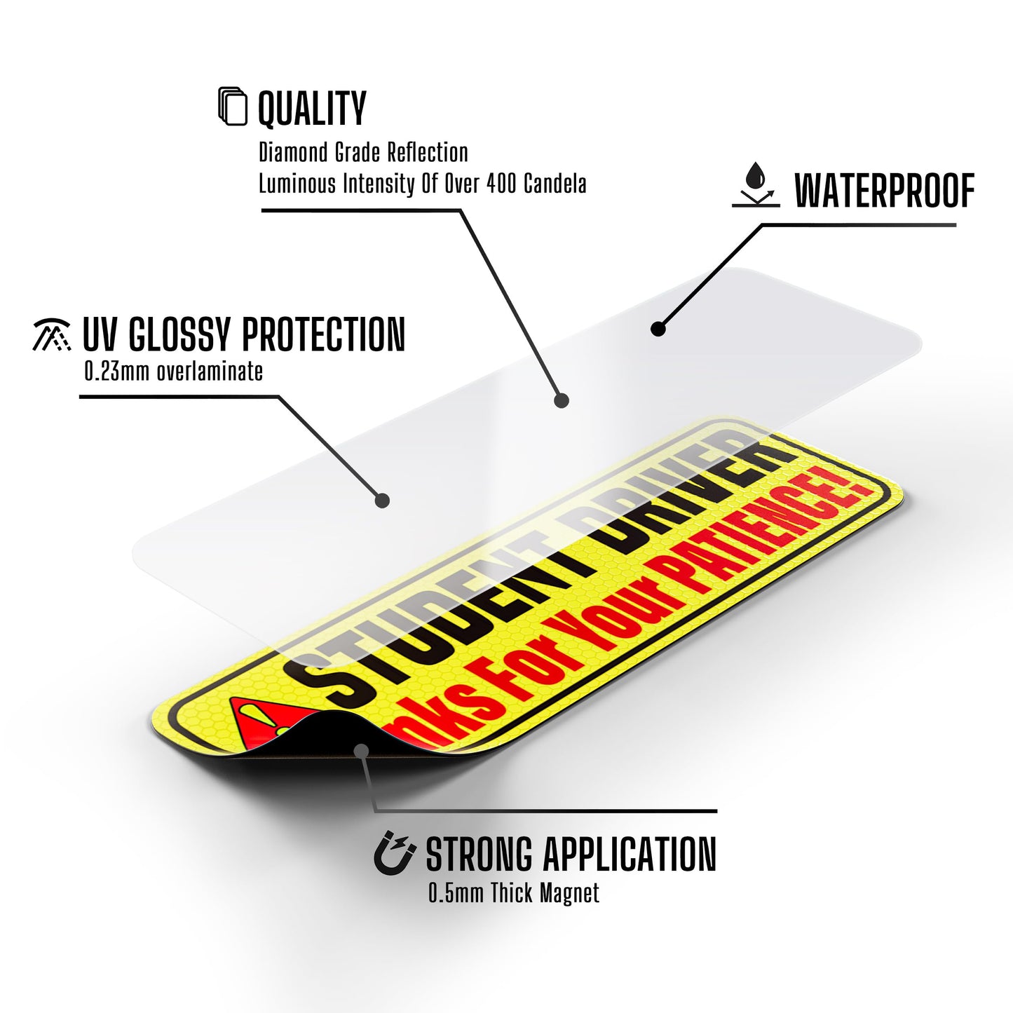Fahranfänger-Magnet für das Auto – extra starker Halt – 24,7 cm x 8,2 cm – 3er-Pack – wichtige magnetische Fahranfänger-Aufkleber/Schilder – erinnert andere, bitte geduldig zu sein – helles und reflektierendes Schild für Fahranfänger