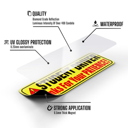 Fahranfänger-Magnet für das Auto – extra starker Halt – 24,7 cm x 8,2 cm – 3er-Pack – wichtige magnetische Fahranfänger-Aufkleber/Schilder – erinnert andere, bitte geduldig zu sein – helles und reflektierendes Schild für Fahranfänger