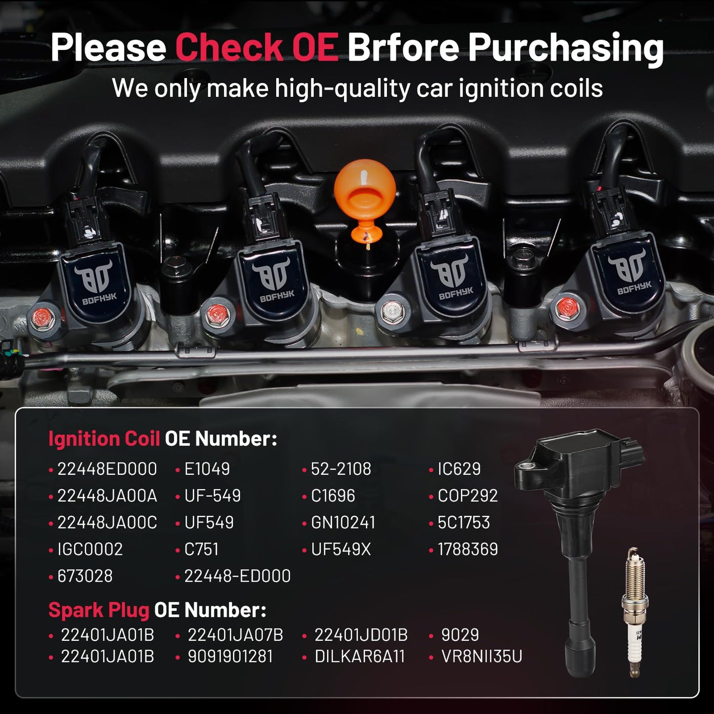 BDFHYK Ignition Coil Pack UF648 and Iridium Spark Plug 97390 Compatible with Jeep Grand Cherokee 2011-2015 Jeep Wrangler Dodge Charger Grand Caravan 2016 Chrysler 200 300 Jeep Coil Pack 3.6L Set of 6