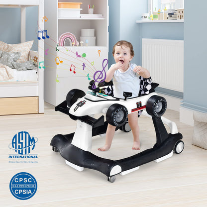 HONEY JOY 4-in-1 Baby Walker, Activity Push Walker w/3 Adjustable Heights, Smooth Wheels w/Adjustable Speed, Padded Seat, Music & Light, Foldable Car Walker for Baby Boys Girls Age 6 Months+ (Blue)