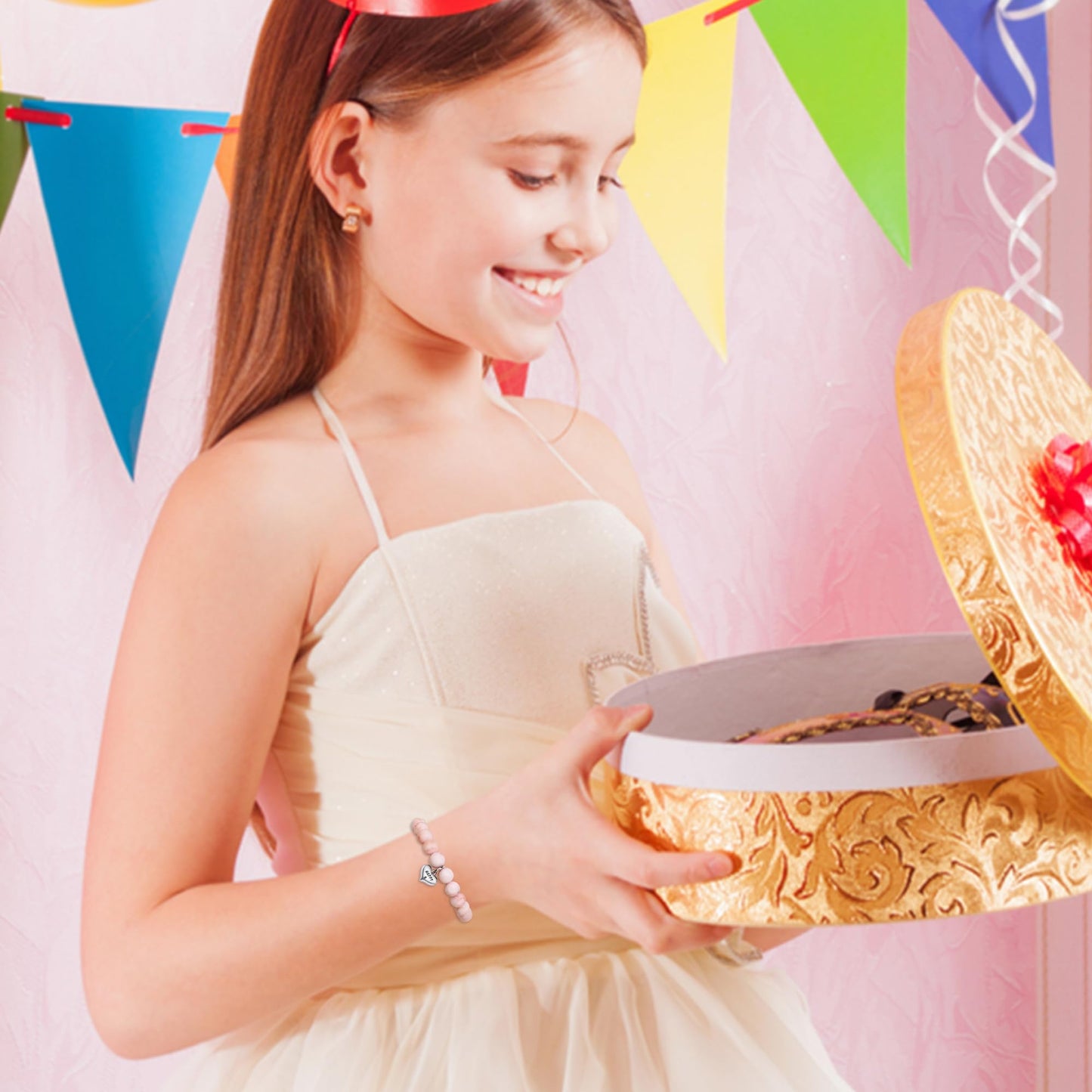 Sereney 5 Jahre altes Mädchen Geburtstagsgeschenkideen, verstellbares rosa-weißes Perlenarmband als Fünf-Jahres-5-Jahre-altes 5. Geburtstagsgeschenk für Teenager-Mädchen, Tochter, Nichte, Enkelin