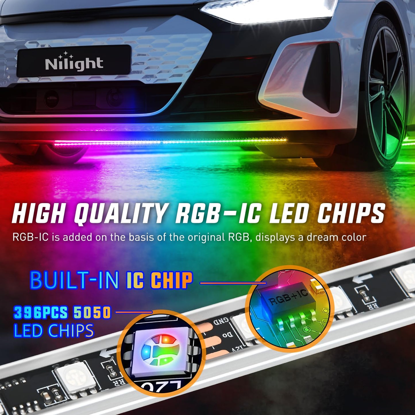 Nilight 4Pcs Car Underglow Neon Accent Strip Lights 252 LEDs RGB 8 Color Sound Active Function Music Mode with Wireless Remote Control Underbody Light Strips for Cars Van SUV Truck