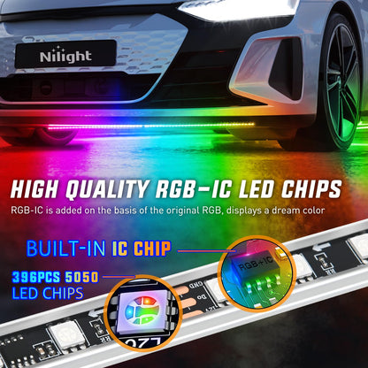 Nilight 4Pcs Car Underglow Neon Accent Strip Lights 252 LEDs RGB 8 Color Sound Active Function Music Mode with Wireless Remote Control Underbody Light Strips for Cars Van SUV Truck