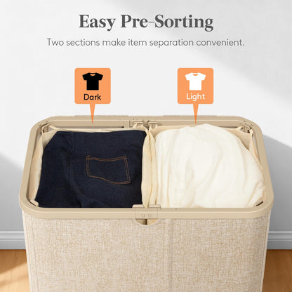Lifewit 105L Large Laundry Basket with Lid, Laundry Hamper with Plastic Handles and Removable Bag, Foldable Tall Dirty Clothes Hampers for Laundry for Laundry Room, Bedroom, Bathroom, Dorm, Beige