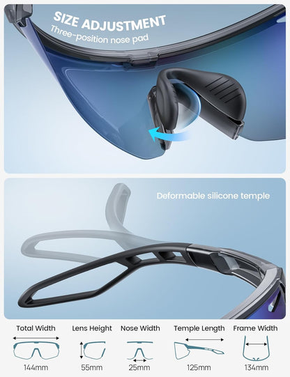Lamicall Polarisierte Sportsonnenbrille Herren Damen, [24g Ultraleicht] Verstellbares Nasenpad Sportbrille für Fahrrad Wandern Laufen
