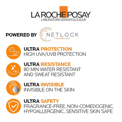 La Roche Posay Anthelios Ultra Fluid Face & Body Sunscreen SPF 50+, High UVA UVB Protection, Invisible Matte Finish, Water & Sweat Resistant, Fragrance Free, Recommended by Dermatologists