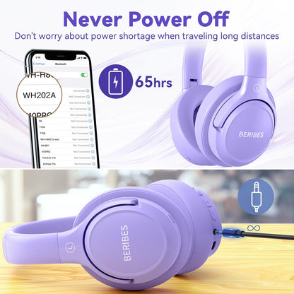 Auriculares Bluetooth BERIBES de diadema, 65H de reproducción y 6 modos de ecualización Auriculares inalámbricos con micrófono, auriculares plegables ligeros HiFi estéreo, graves profundos para oficina en casa, teléfono móvil, PC, etc.