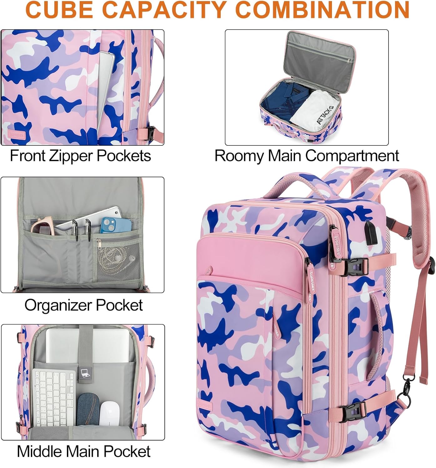 Lumesner Handgepäck Rucksack, extra großer 40L Flugzugelassener Reiserucksack für Damen & Herren