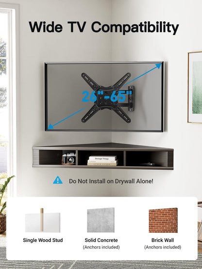 Pipishell Full Motion TV Wall Mount for 26-65 inch Flat or Curved TVs up to 77 lbs, TV Bracket Wall Mount with Articulating Arms, Extension, Tilt, Swivel, Leveling, Max VESA 400x400mm, PIMF7