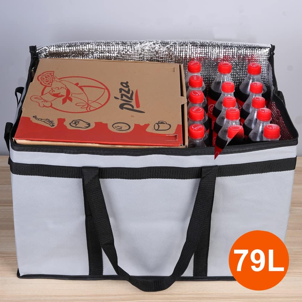 Bodaon Isolierte Essensliefertasche - Warm- & Kalthaltetransporttasche, Catering/Doordash Pizzawärmer, Einkaufstasche, Kühltasche für Partys (Schwarz-Rot, 1 St.), Ideal für den Transport warmer Speisen