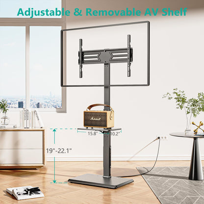 WALI Rolling TV Stand with Power Outlet & AV Shelf, Mobile Tall TV Stand Mount on Wheels for 34-75 inch TV up to 110 lbs, Swivel Height Adjustable TV Cart with Wood Base for Bedroom(TVDVD-6PRW), White