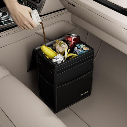 K KNODEL Car Trash Can, Waterproof Auto Garbage Can, Car Trash Can with Lid, Leak-Proof Car Storage Bag, Car Bin Hanging (Medium, Black)