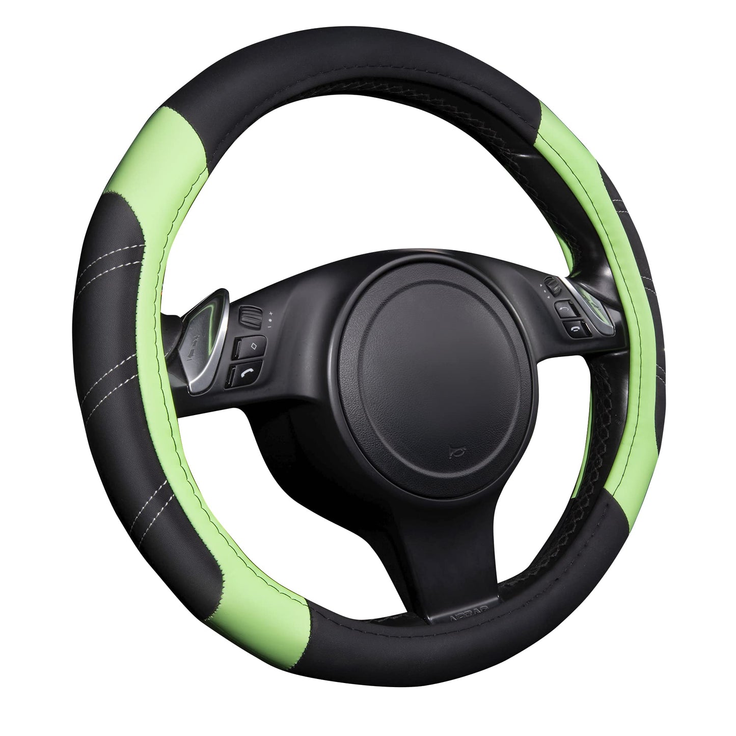 CAR PASS Line Rider Mikrofaser-Leder Sportlicher Lenkradbezug Universal Passend für 95% LKW, SUV, PKW, 36,8-38,1 cm Rutschfest Sicher Bequem Design (Schwarz-Grau)