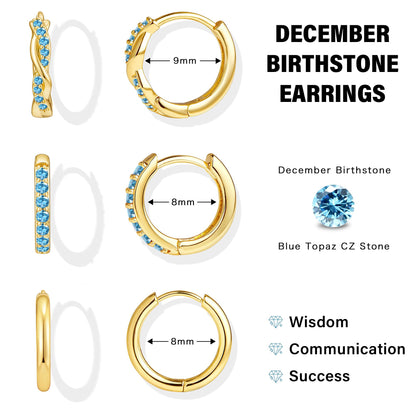 Inerney 14K Gold Plated Huggie Hoop Earrings for Women, Small Sterling Silver Earring Set Hypoallergenic Cartilage Helix Stacks, Mini Dainty Cute Trendy Birthstone Jewelry Gift for Multiple Piercings
