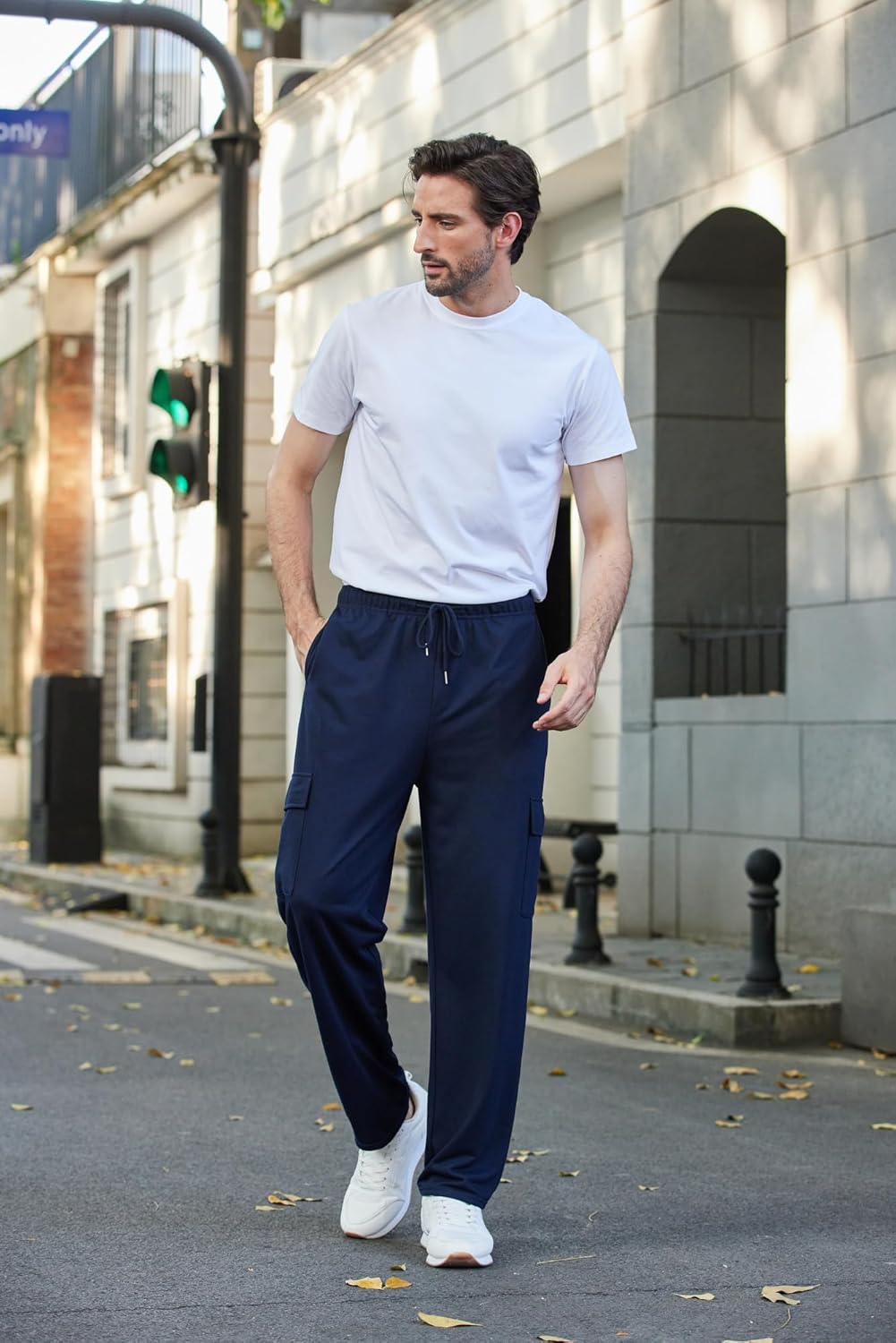 Deyeek Herren Cargo Jogginghose Open Bottom Baggy Leichte Cargo Sweatpants für Männer Locker sitzende Freizeithose mit Taschen