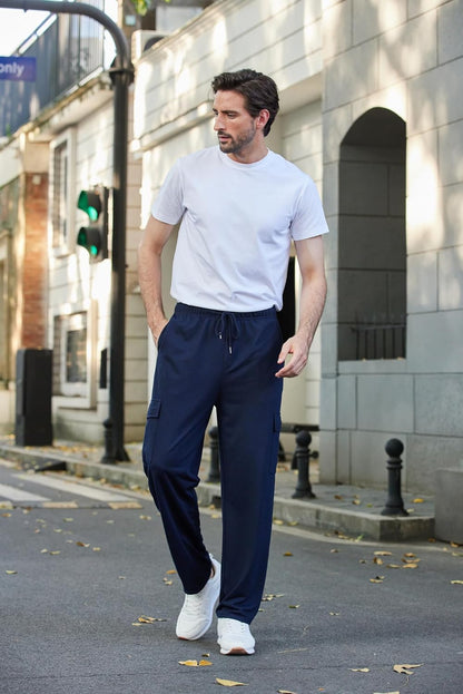 Deyeek Herren Cargo Jogginghose Open Bottom Baggy Leichte Cargo Sweatpants für Männer Locker sitzende Freizeithose mit Taschen