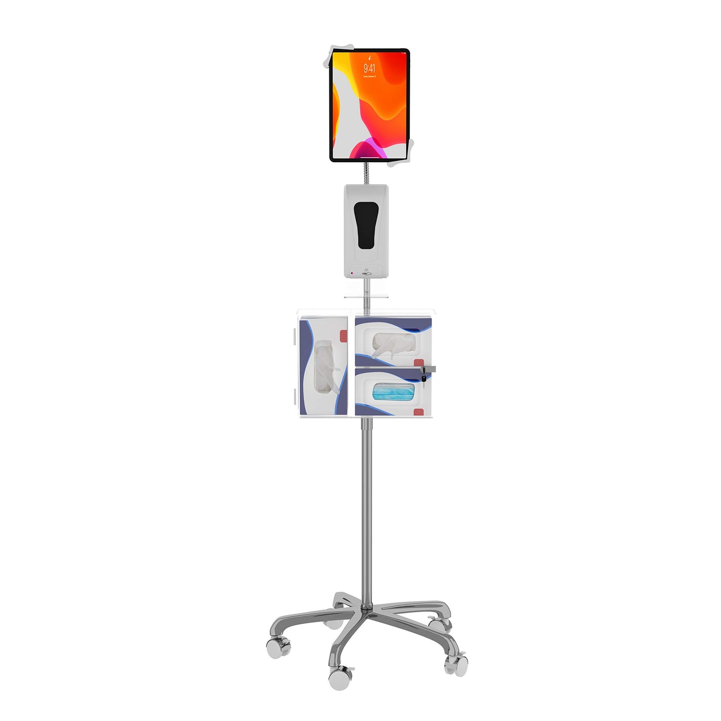 Medical Mobile Stand – CTA Medical Mobile Floor Stand for iPad 7/8/9 Gen 10.2”, 12.9” iPad Pro, 11” iPad Pro, iPad mini, iPad Air 4, Surface Pro X, and Other 7-13" Tablet - White