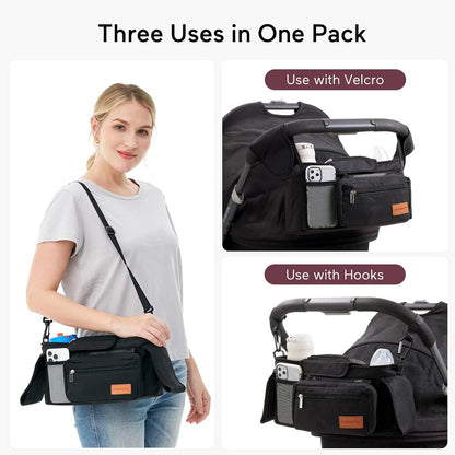 Universal Stroller Organizer with Insulated Cup Holder by Momcozy - Detachable Phone Bag & Shoulder Strap, Fits for Stroller like Uppababy, Baby Jogger, Britax, BOB, Umbrella and Pet Stroller