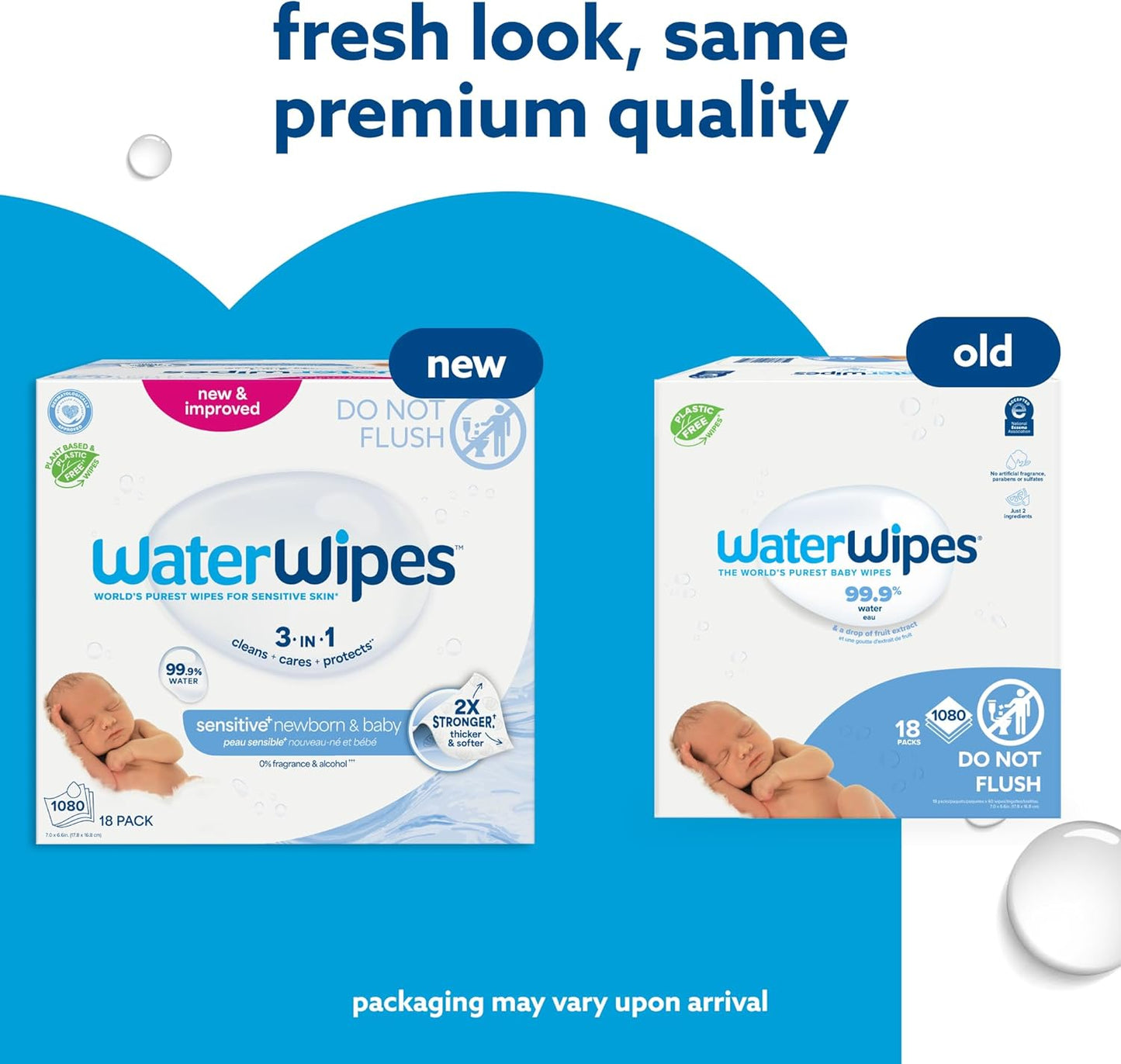 WaterWipes Sensitive+ Baby-Feuchttücher für Neugeborene und Babys, 3-in-1 reinigt, pflegt, schützt, 99,9 % Wasser, unparfümiert & hypoallergen, 720 Stück (12 Packungen)
