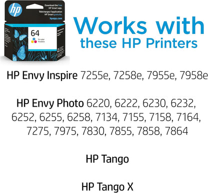 Original HP 64 Schwarz Tintenpatrone | Kompatibel mit HP ENVY Photo 6200, 7100, 7800 Serien | Für Instant Ink geeignet | N9J90AN