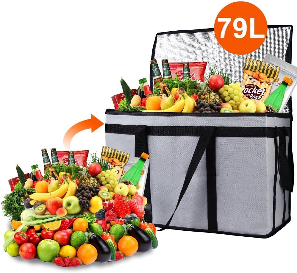 Bodaon Isolierte Essensliefertasche - Warm- & Kalthaltetransporttasche, Catering/Doordash Pizzawärmer, Einkaufstasche, Kühltasche für Partys (Schwarz-Rot, 1 St.), Ideal für den Transport warmer Speisen