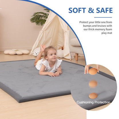 Huloo Sleep Ultra Soft Baby Spielmatte für den Boden, 3,3 cm dicke Elasti-Foam 127x127 cm Laufgittermatte für Kleinkinder, rutschfeste Rückseite, sicher zum Krabbeln und für die Bauchlage, Tatami-Stil (Dunkelgrau)