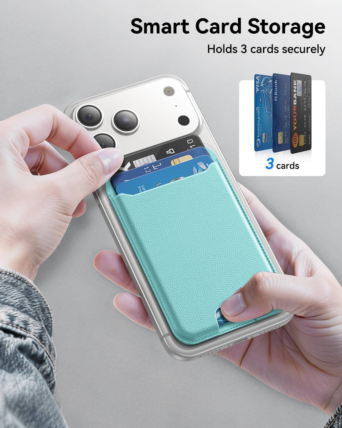 für MagSafe Wallet, 3 Kartenfächer, magnetische schlanke Handy-Geldbörse für iPhone 17/16/15/14/13/12 Pro Max Plus Air Serie, RFID-blockierendes veganes Leder, Schwarz