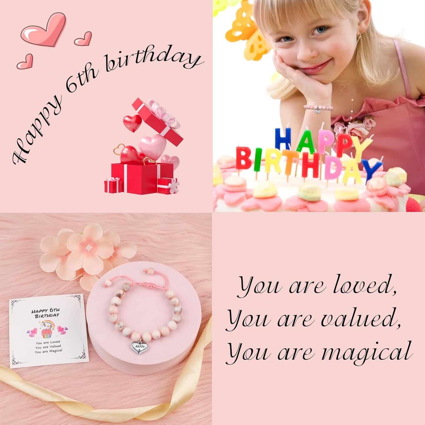 Sereney 6. Geburtstag Mädchen Geschenk, Verstellbare Perlenarmbänder zum 6. Geburtstag als Geburtstagsgeschenk für 6-jährige Mädchen, Geschenke zum 6. Geburtstag für Tochter, Nichte, Enkelin