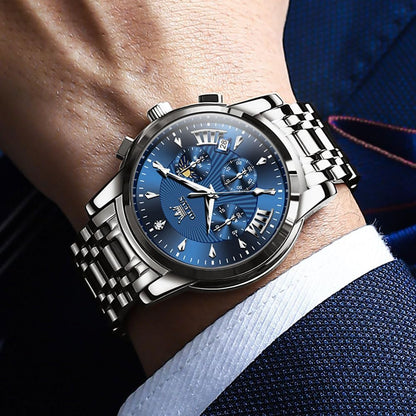OLEVS Uhren für Herren Dresswatch mit Datumsanzeige Klassische Armbanduhren Multifunktionale leuchtende Herren Edelstahl-Armbanduhr Wasserdichter Chronograph Herren Business-Uhren