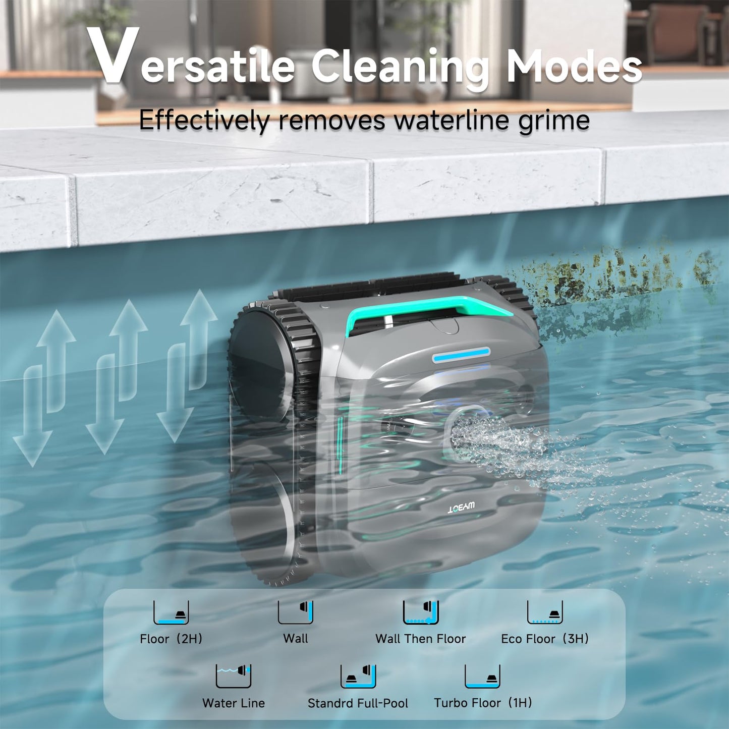 WYBOT C2 Cordless Robotic Pool Cleaner, Dual Filtrations, Floor, Wall &Waterline Cleaning, App Scheduling, Smart Navigation, Pool Vacuum for Inground Pools, Carbon Gray with Green Handle