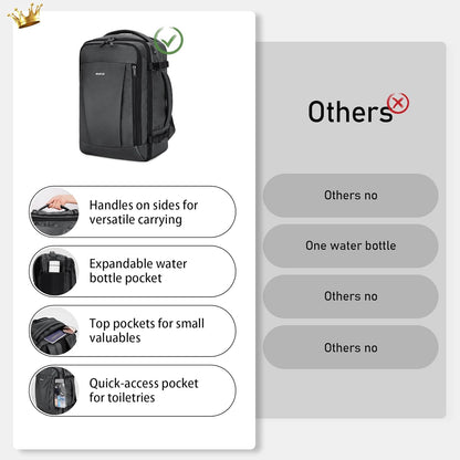ECOHUB 16'' Reise-Rucksack Handgepäck Unterseat-Rucksack Persönlicher Gegenstand Flugzeug-Reisetasche mit 13 Taschen Handgepäck Flaschenhalter USB-Ladeanschluss Casual Daypack für Frauen Männer Schwarz