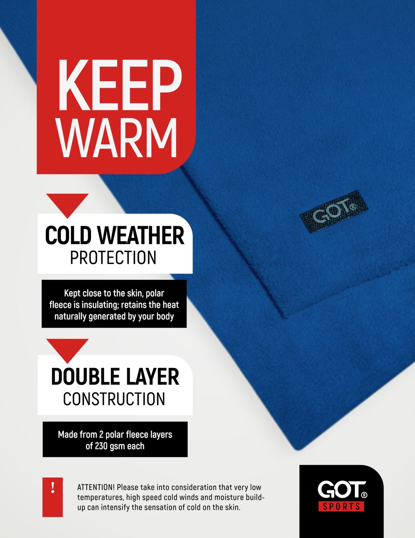 GOT Sports Polar Fleece Nackenwärmer - Doppellagige Winter Ski Gesichtsmaske - Nackengamasche Schal zum Skifahren, Snowboarden, Laufen (Schwarz)