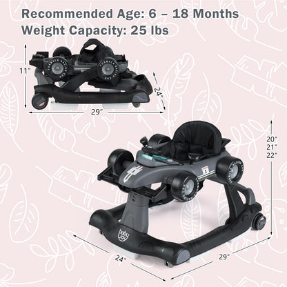 BABY JOY 4-in-1 Baby Walker, Foldable Activity Walker with Adjustable Height & Speed, Music, Lights, Anti-Rollover, Toddler Push Walker, Baby Walker with Wheels for Boys Girls 6-18 Months (Pink)