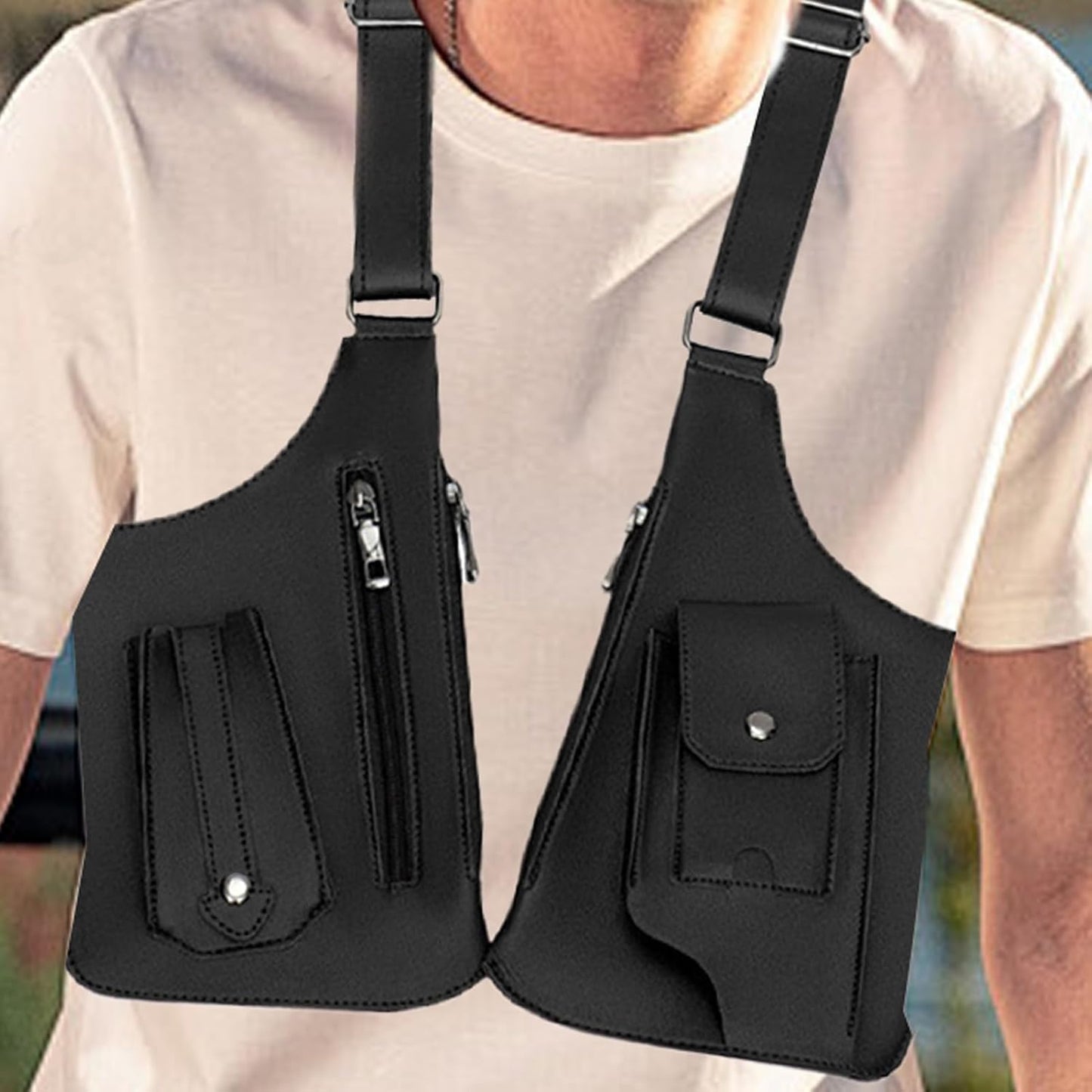 Herren Anti-Achseltasche – Verstellbare Handytasche | Schultertasche aus PU-Leder, diebstahlsicheres Geschirr, doppelt