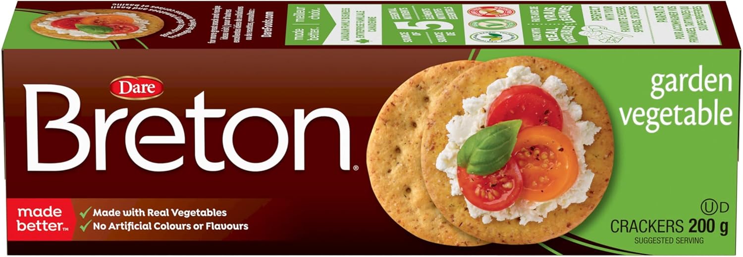 Breton Garden Vegetable Crackers - Light, Crispy, Plant-Based, Made with Real Vegetables, For Snacking, Dips, Cheese and Spreads, 200g