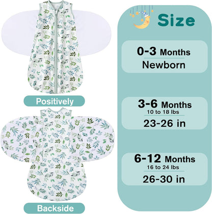 BSTOPPT Fleece Newborn Sleep Sack Baby Swaddle,3-Way Adjustable Wearable Blanket,2 Pack Fleece Swaddling sleeping bag TOG 2.0， (Blue&Green, 0-3 Months)