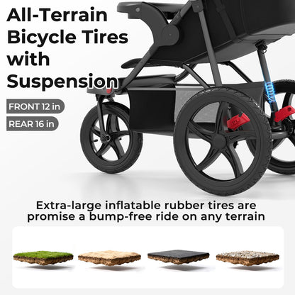 INFANS Jogging Stroller, Foldable Jogger with Air-Filled Tires Shock Absorbing Suspension Adjustable Backrest, Baby Running Strollers