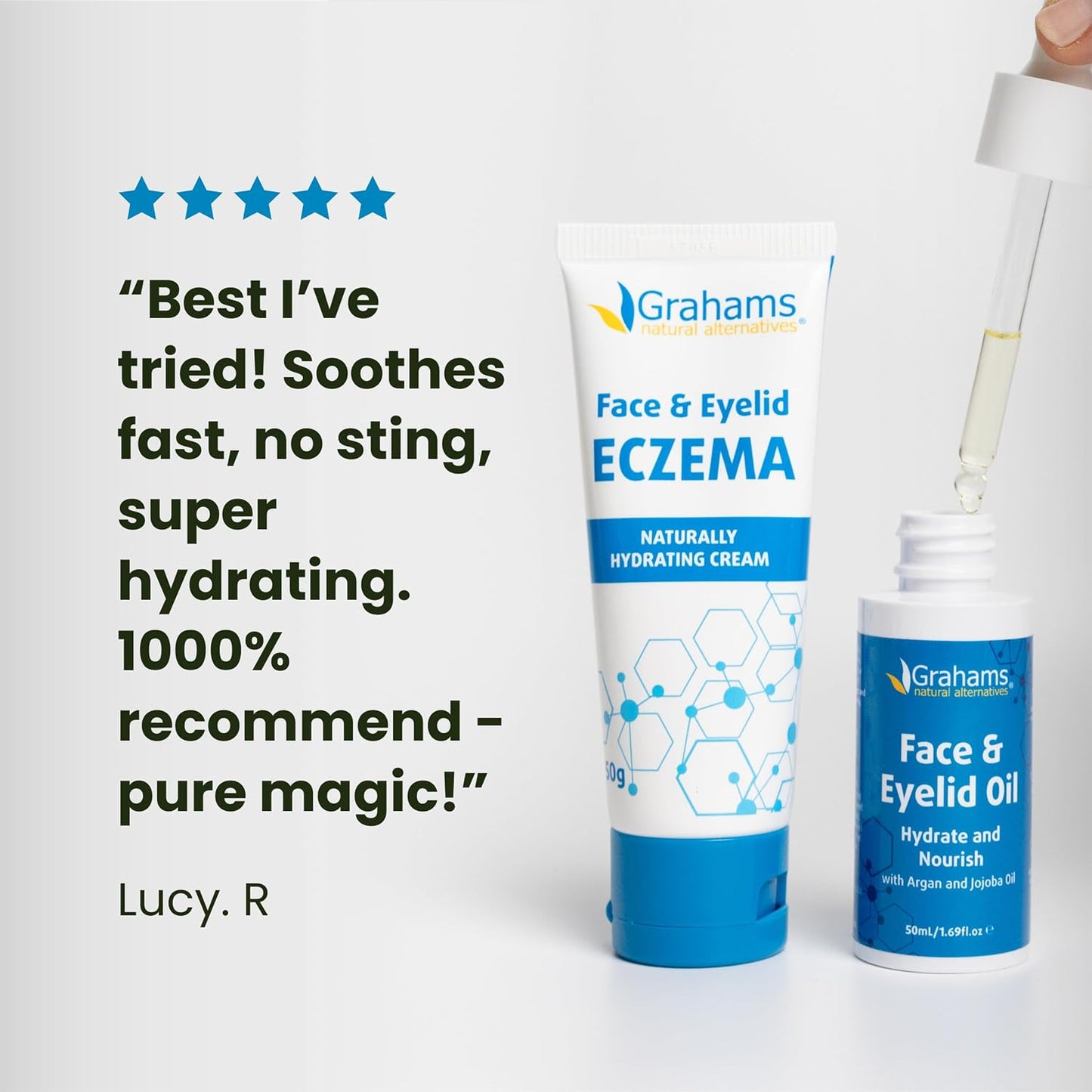 Grahams Natural Face & Eyelid Eczema Relief Kit - Treatment for Dry Skin, Eczema, Perioral & Seborrheic Dermatitis - Itch Relief - Moisturizing Face Cream, 75g + Eyelid Oil, 50ml