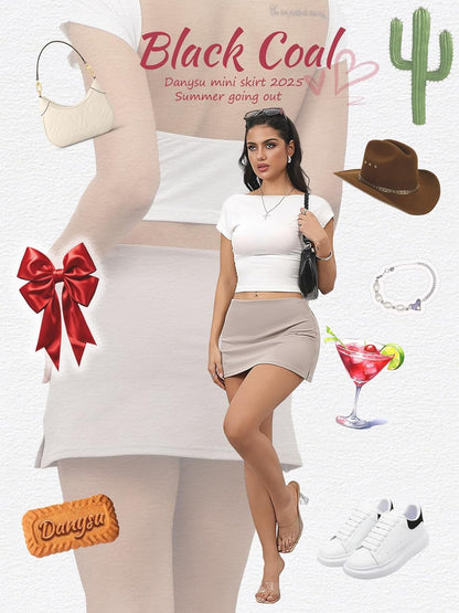 Danysu Dehnbare Mini Skorts Mid Waist Rock mit Shorts Seitenschlitz 2025 Sport Alltag Ausgeh-Outfits